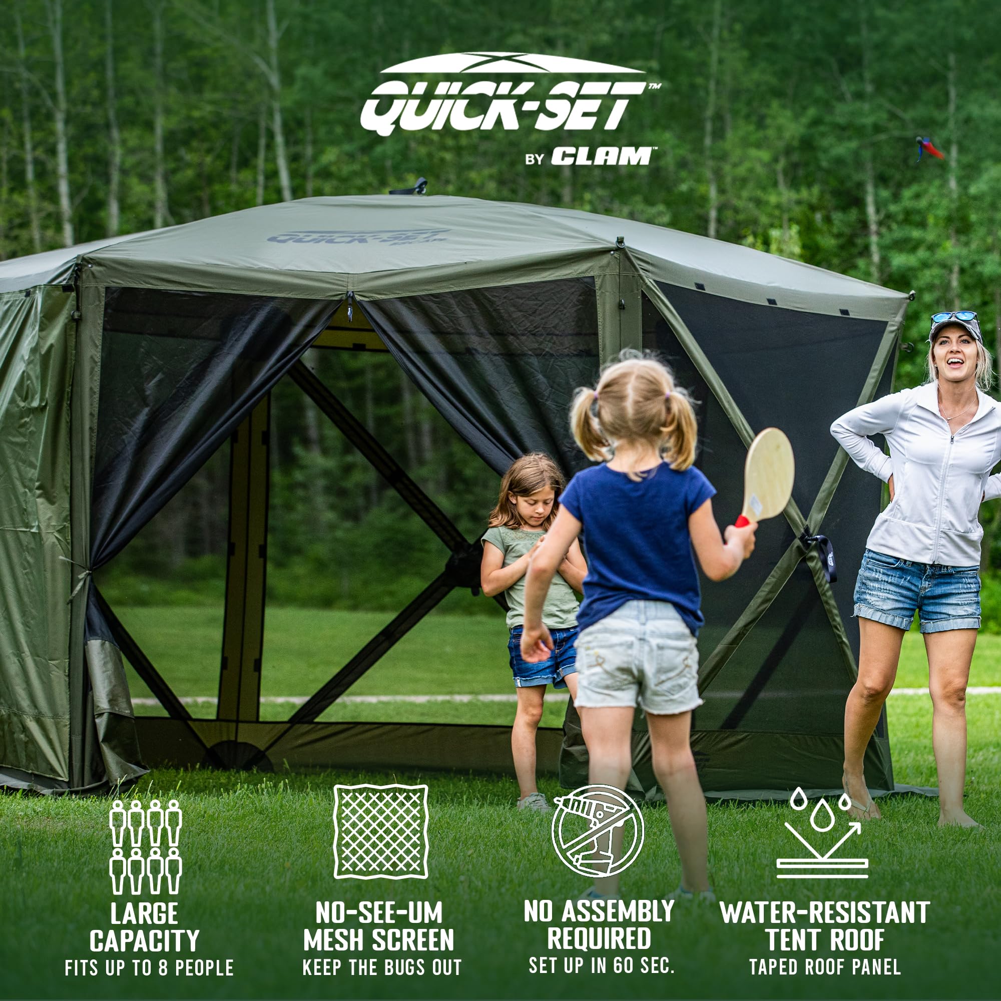 Clam Pop Up Screen Tent, Outdoor Camping Gazebo Canopy, Escape, 11.5', Green - Heavy-Duty Portable Screened Shelter With Netting