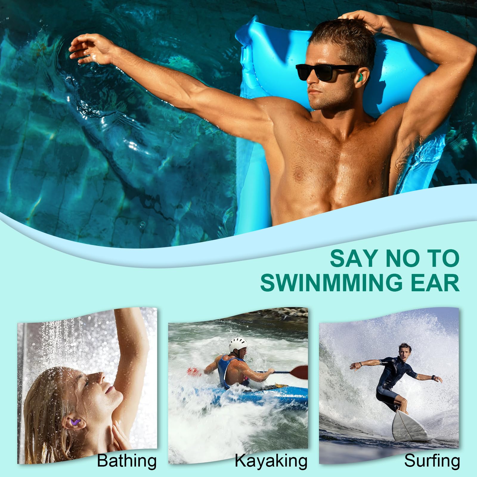 Swimming Ear Plugs for Adults,3 Pairs Waterproof Reusable Silicone Swim Earplugs for Swimming Surfing Snorkeling Showering and W