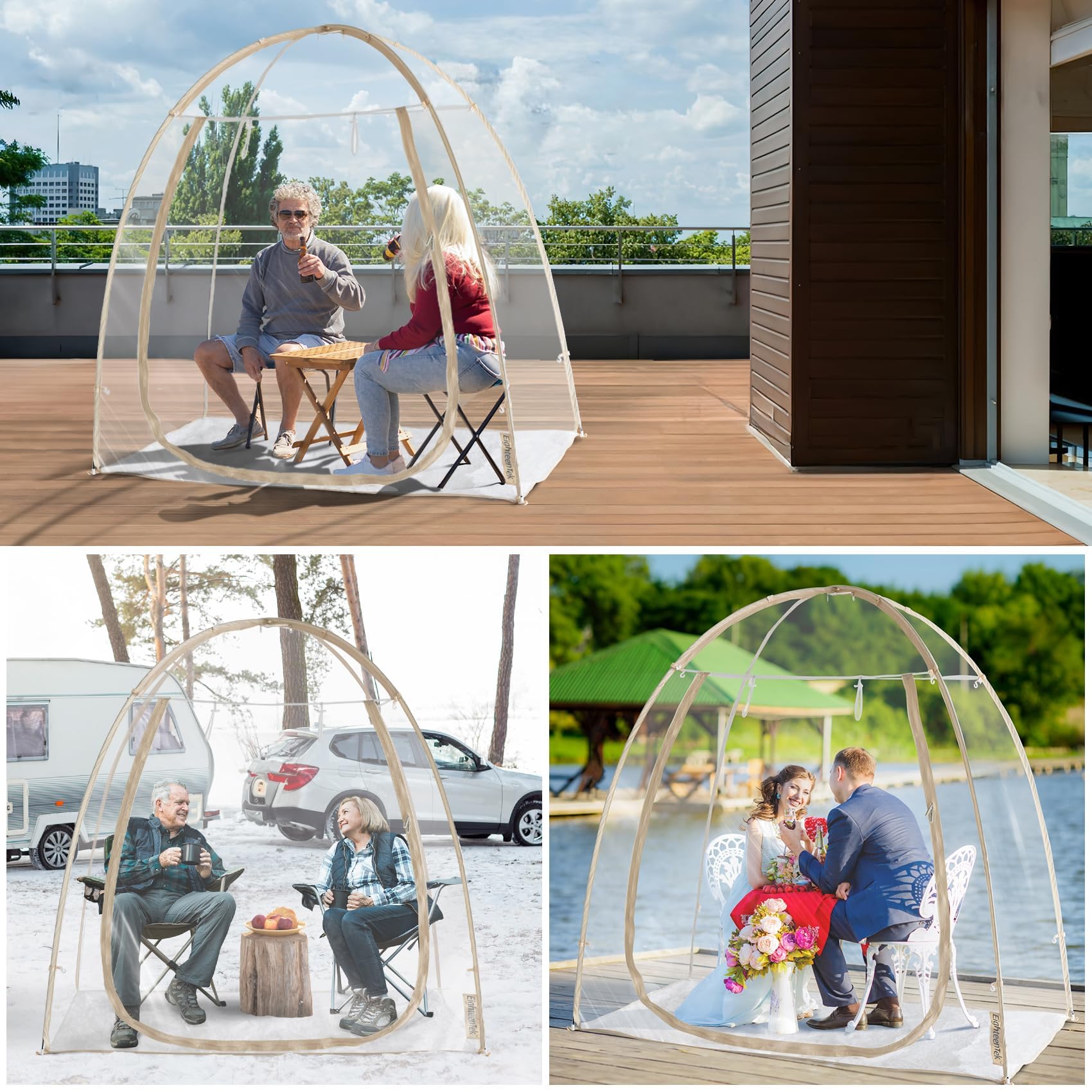 Eighteentek Clear Sports Tent 540 View Transparent Pvc House Room Greenhouse Camping Tent Canopy Gazebos Weatherproof Pop-Up Ten