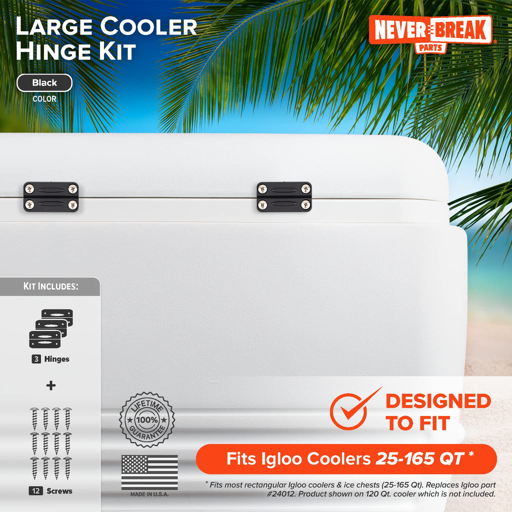 Neverbreak Parts - 3 Pack Black Igloo Cooler Hinges Replacement With Screws  High Strength Igloo Cooler Replacement Parts  Igloo