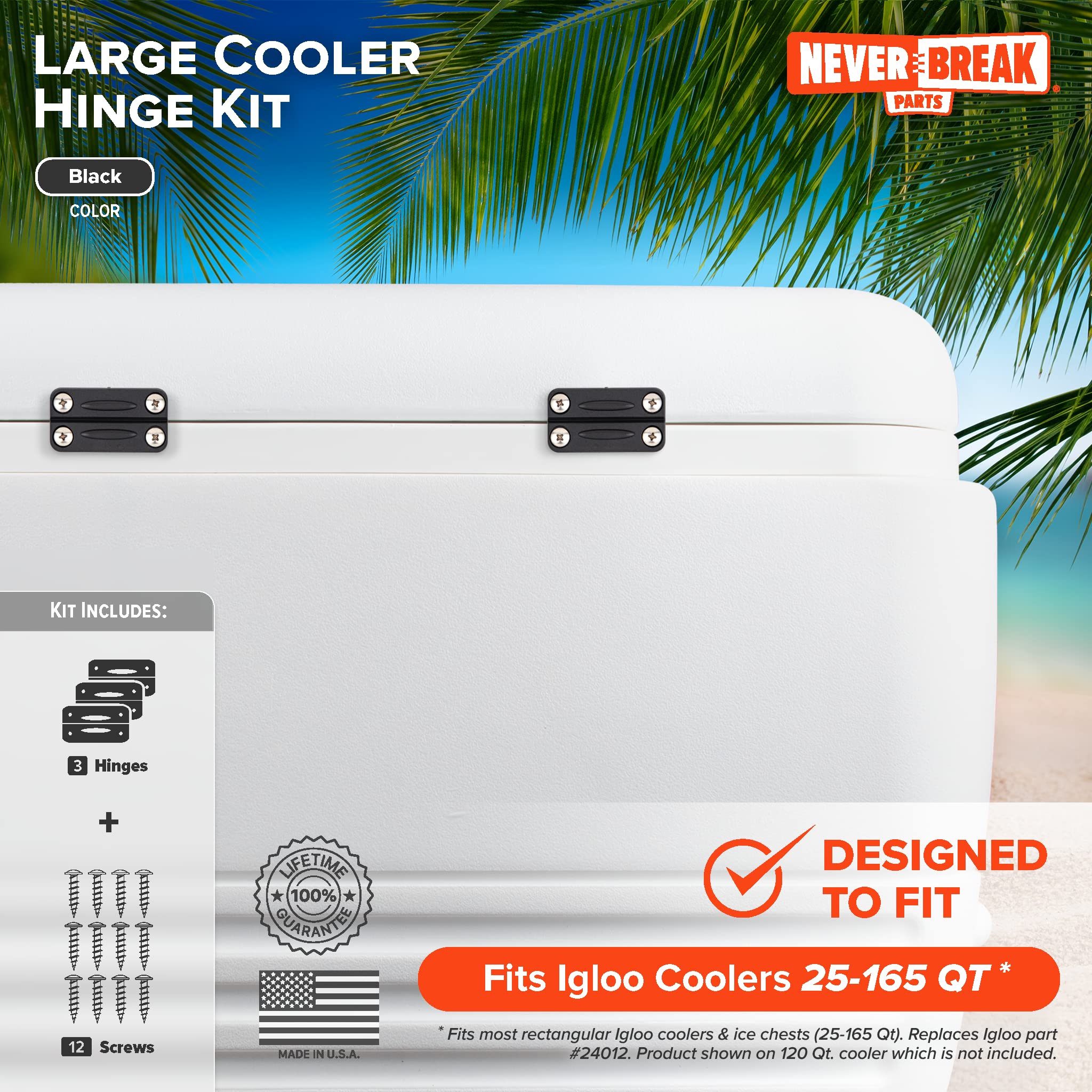 Neverbreak Parts - 3 Pack Black Igloo Cooler Hinges Replacement With Screws  High Strength Igloo Cooler Replacement Parts  Igloo