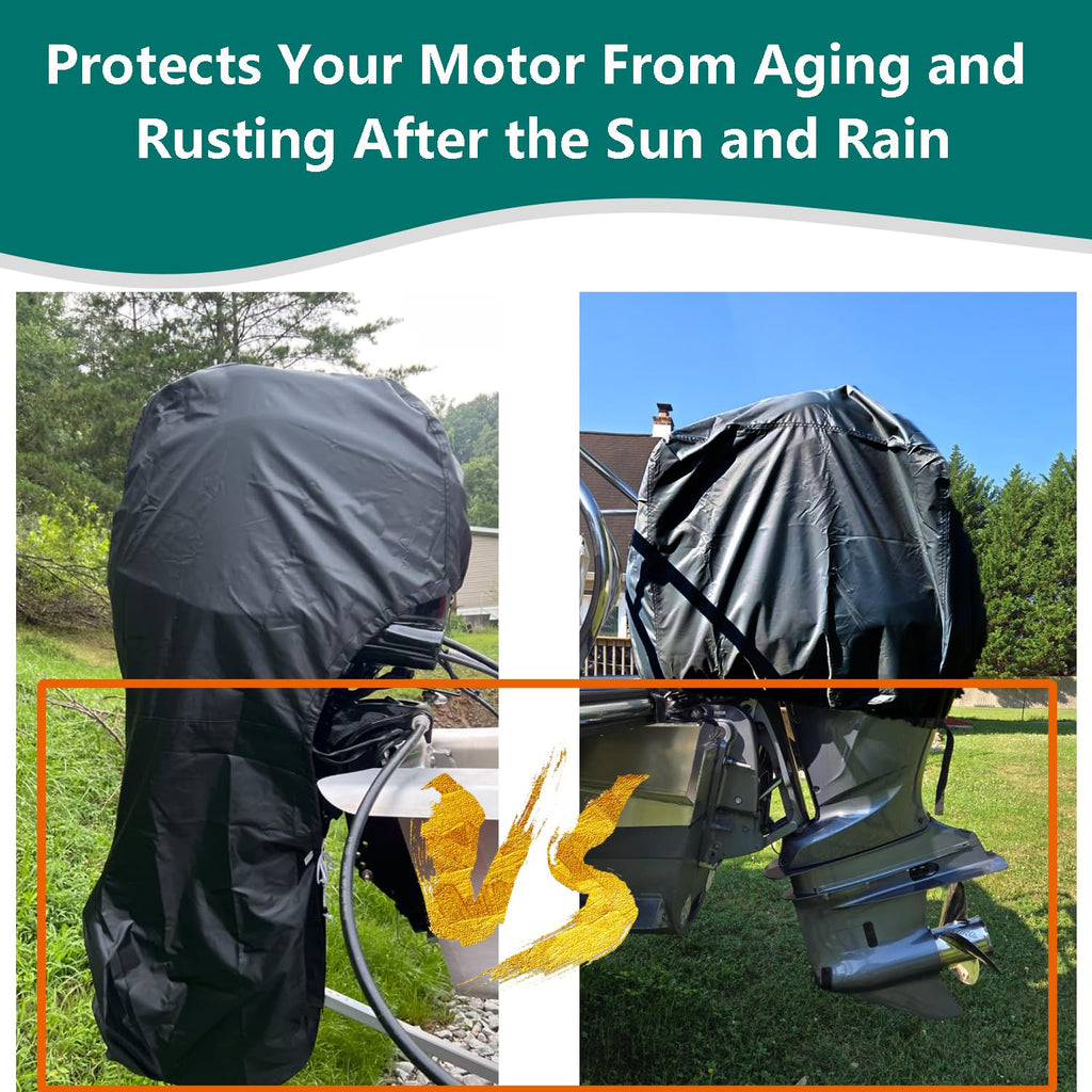 Flymei Full Boat Motor Cover, Outboard Engine Cover With 420D Heavy Duty Oxford Fabric Extra Pvc Coating, Water Resistant Boat M