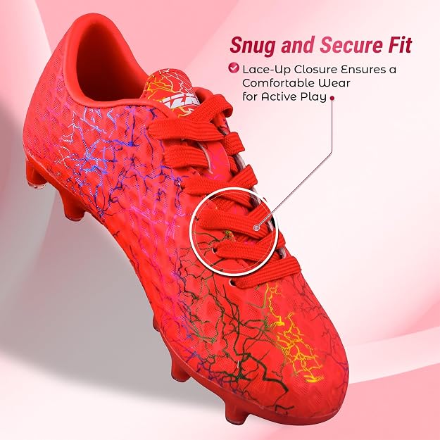 Vizari Zodiac Junior Kids Firm Ground (FG) Soccer Cleats -Red, Youth Sizes 8C
