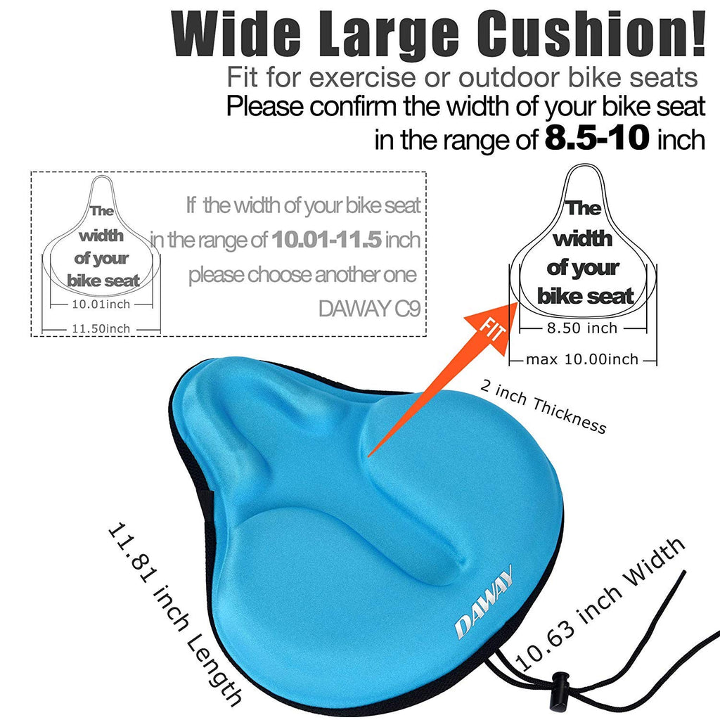 Daway Extra Soft Bike Seat Cushion - C6 Large Exercise Bicycle Saddle Cover, Thick Widen Foam & Gel Padded, Comfort Breathable C