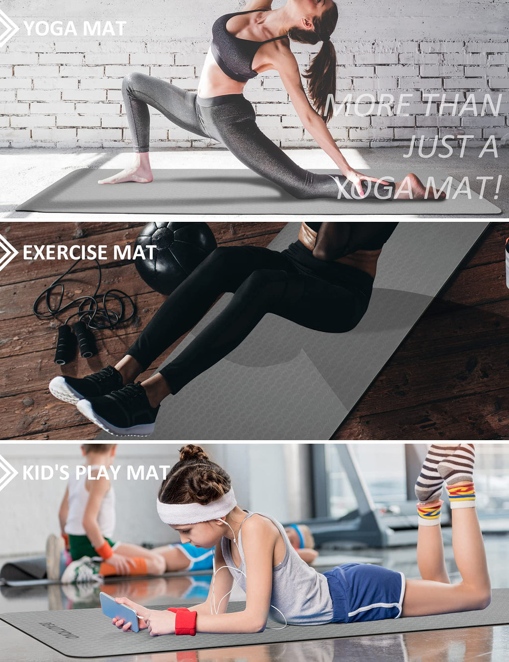 Yoga Mat With Strap, 1/3 Inch Extra Thick Yoga Mat Double-Sided Non Slip, Professional Tpe Yoga Mats For Women Men, Workout Mat
