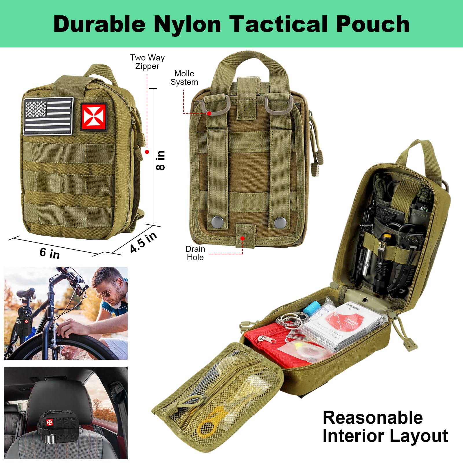 Survival Kit 256 In 1, First Aid Kit Survival Gear Tools Trauma Kit With Molle Pouch For Outdoor, Camping, Hunting, Hiking, Eart