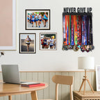 Goutoports Medal Holder Display Hanger Rack Frame for Sport Race Runner-Never Give Up - Sturdy Black Steel Metal Over 60 Medals