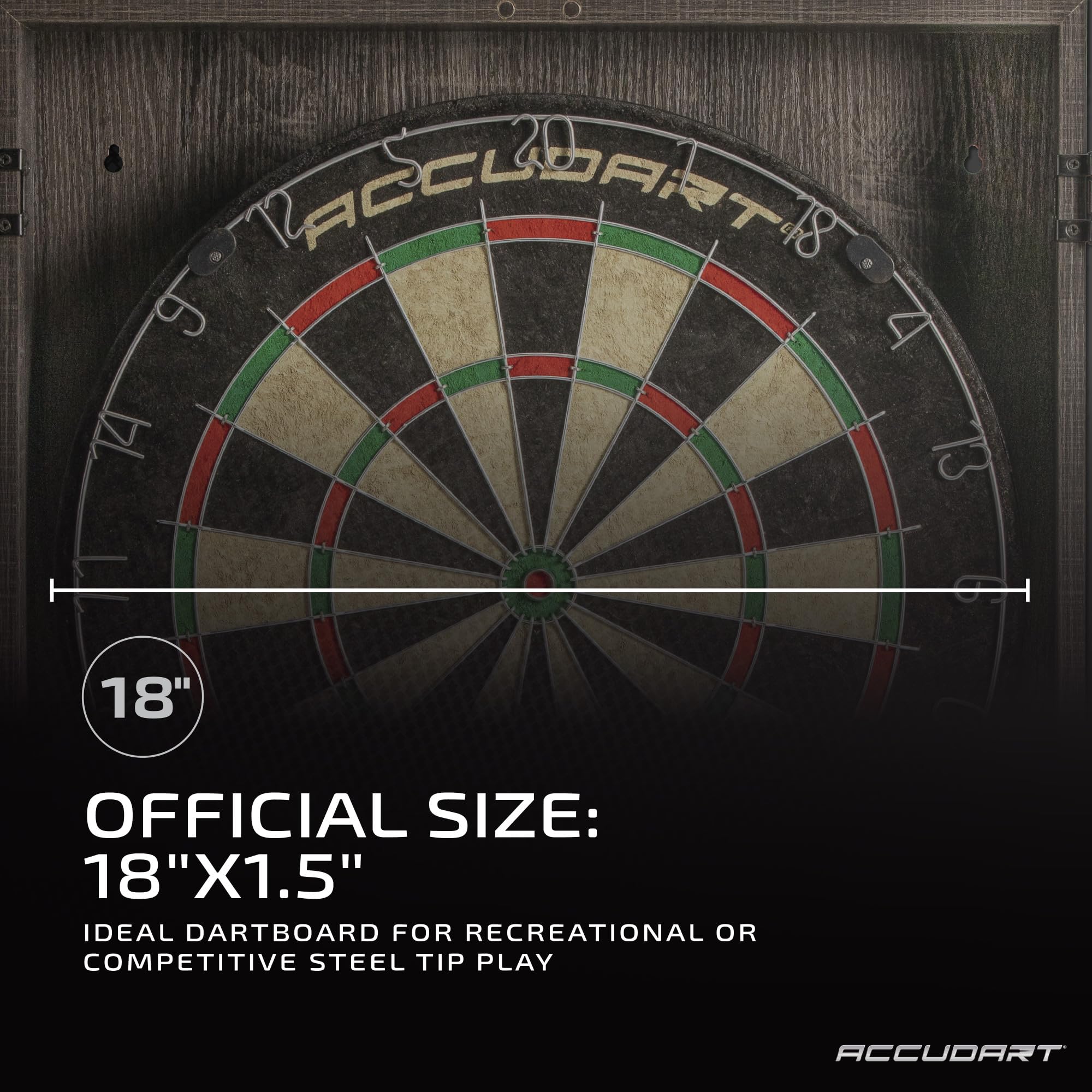 Accudart Armada Bristle Dartboard Cabinet Set - Official Size 18'' X 1.5'' - Self Healing Genuine Sisal - Wall Mount Cabinet Set