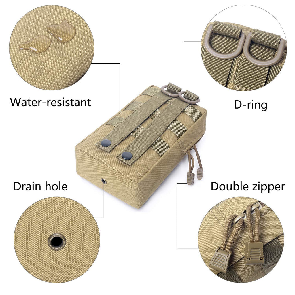 Tacticool 2 Pack Molle Pouches - Tactical Compact Water-Resistant Edc Pouch (2 Pack-Tan)