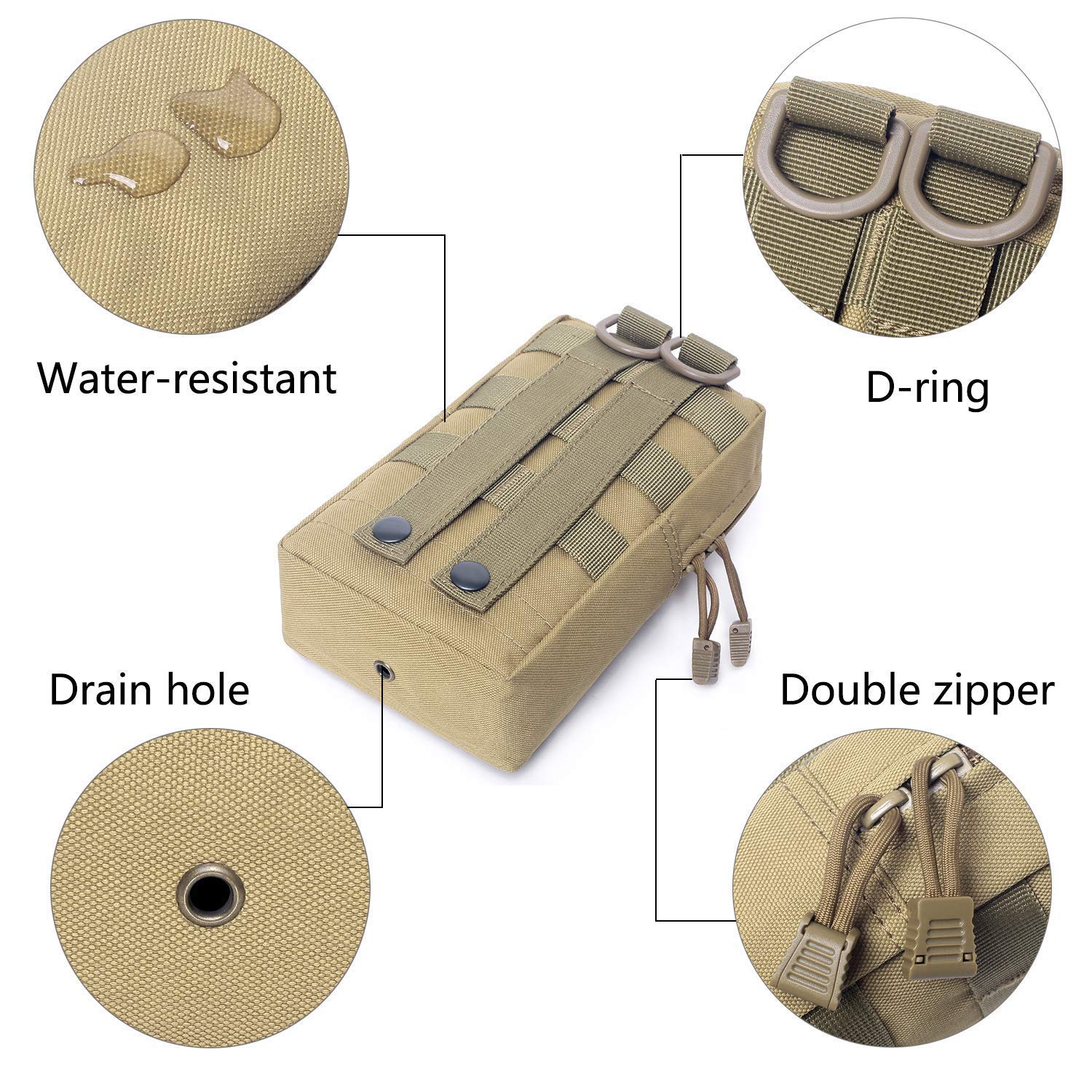 Tacticool 2 Pack Molle Pouches - Tactical Compact Water-Resistant Edc Pouch (2 Pack-Tan)