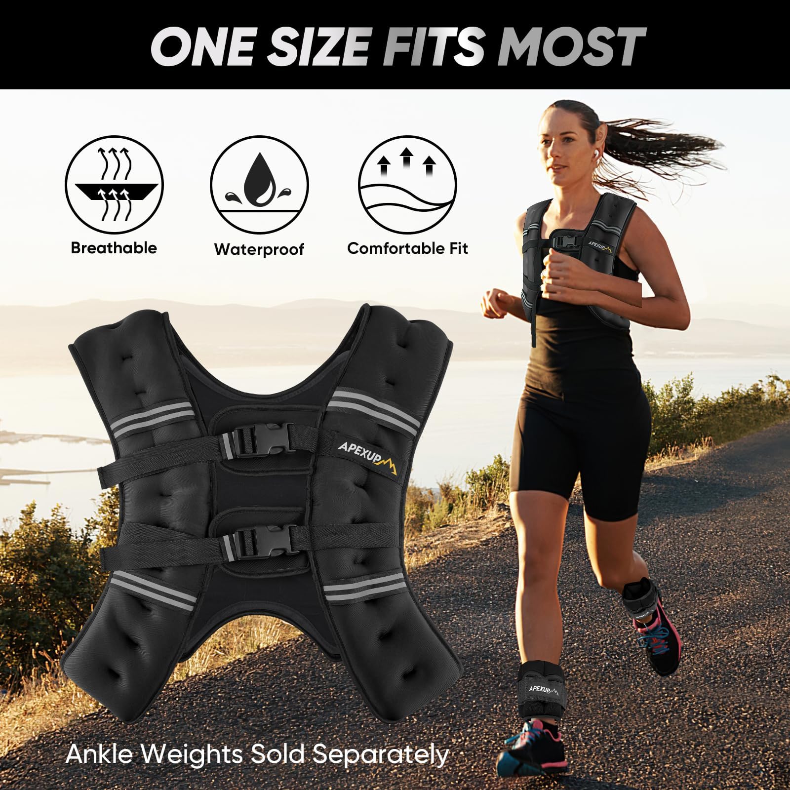 APEXUP 20lbs Weighted Vest with Washable Layer, Weight Vest for Women Men, Workout Equipment for Strength Training Running (Blac