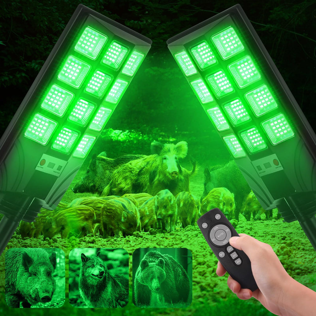 Tujoe 2 Pack Green Lights For Night Hunting 18000Lm Hog Light With Remote Control, Solar Powered Waterproof Motion Activated Fee