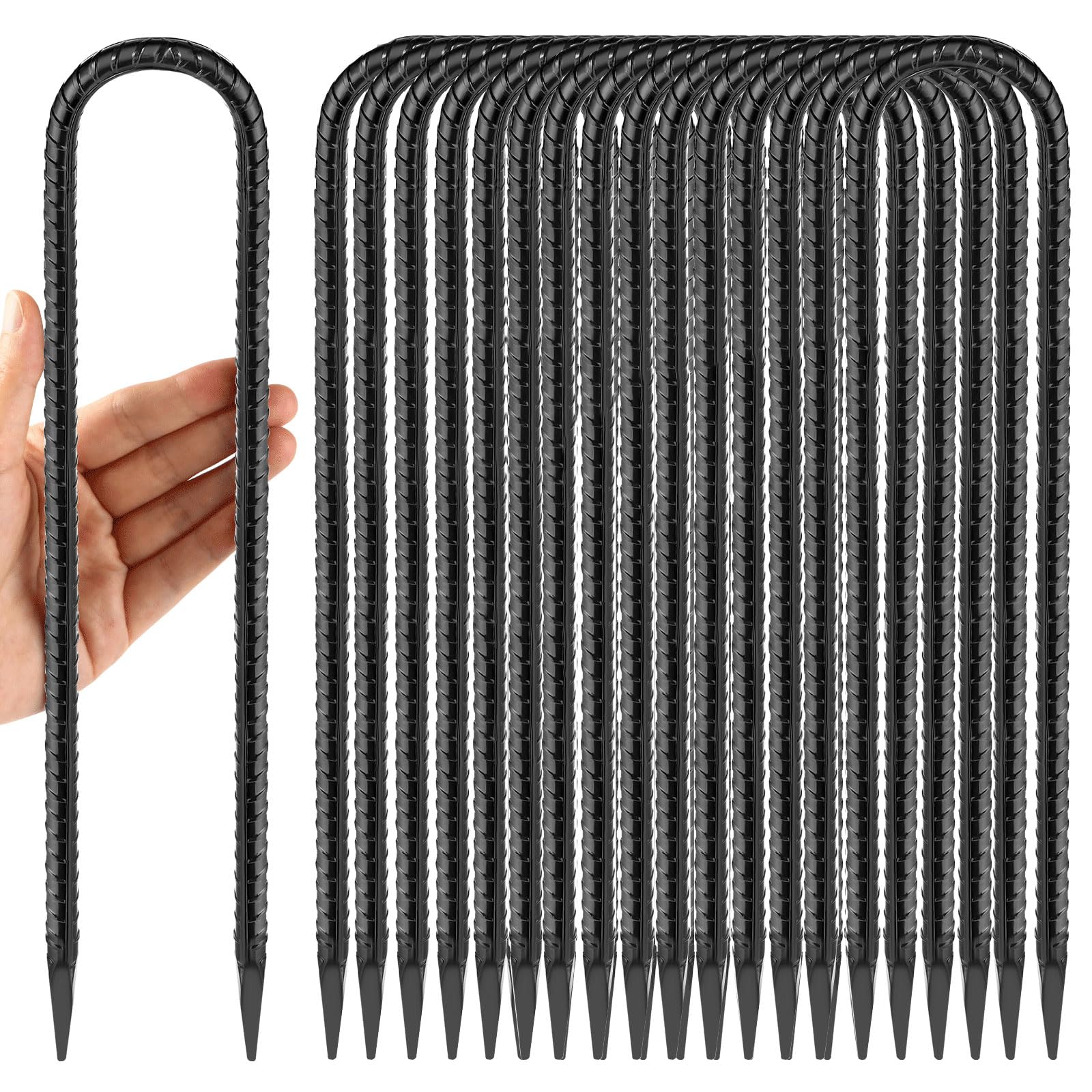 Besitu 12 Inches Trampoline Wind Stakes 16-Pack, Heavy Duty U Stakes for Ground, Trampoline Tie Down Anchor Kit for Swing Set an
