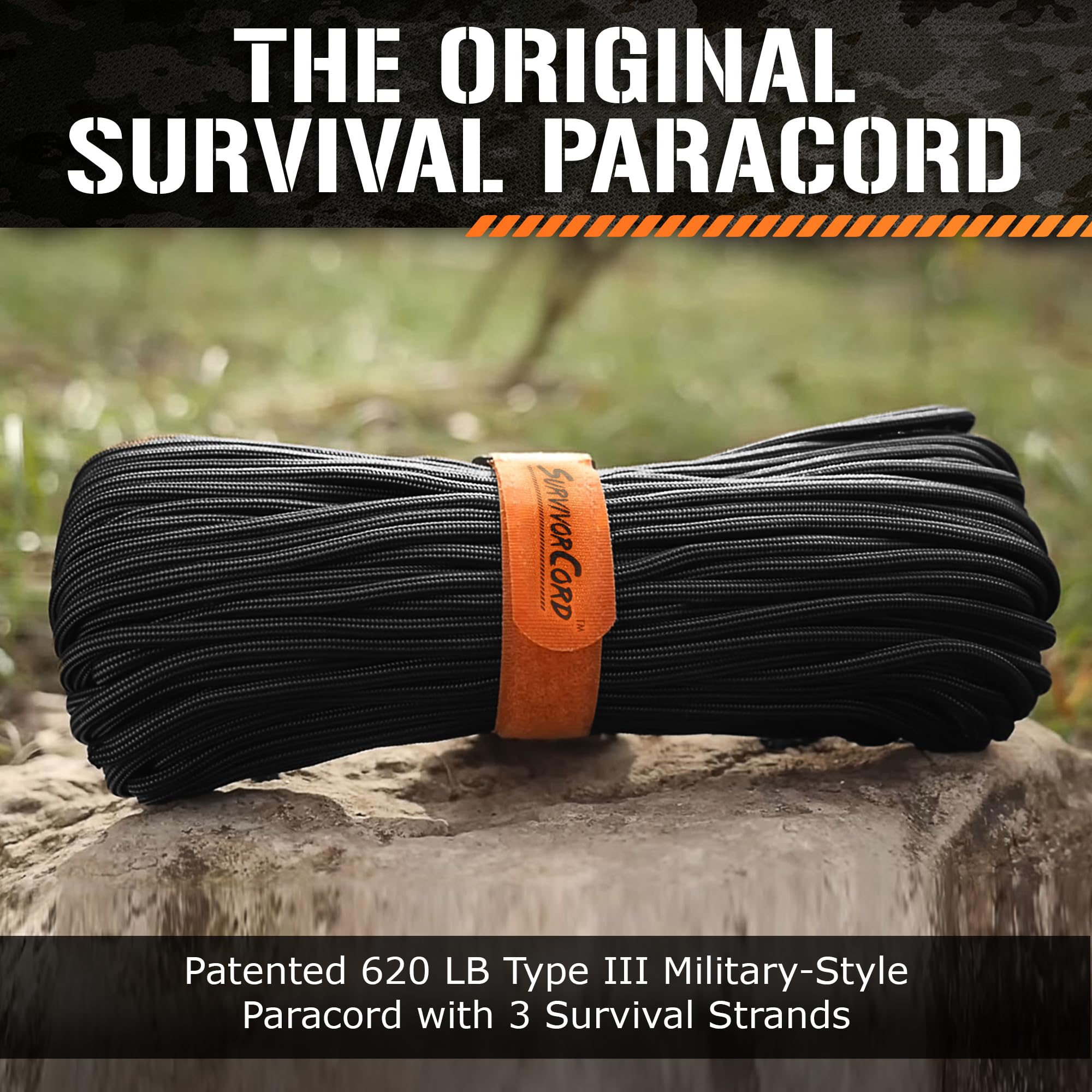 Survivorcord Paracord - From Titan Survival - Patented 620Lb Strength 550 Military Paracord With 3 Strands - Heavy Duty 550 Hank