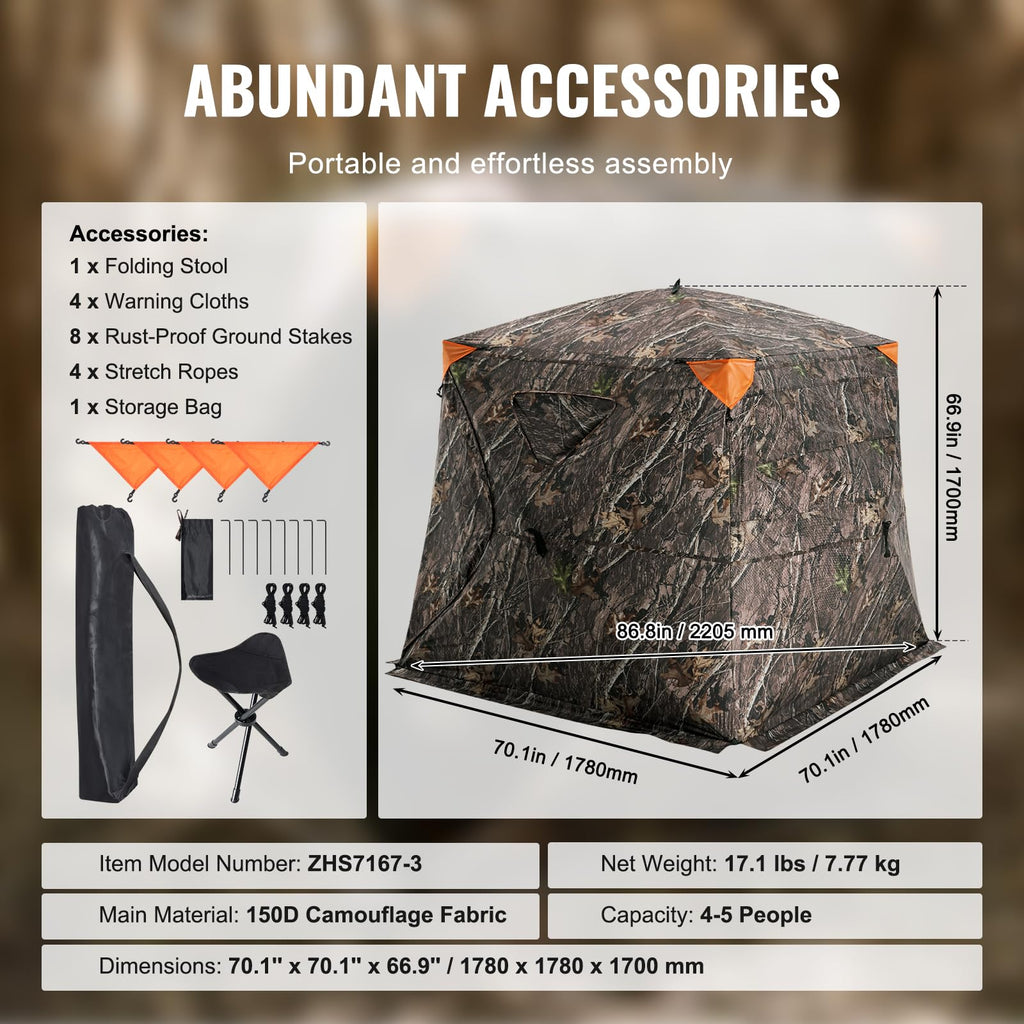 Vevor Hunting Blind, 270 See Through Ground Blind, 4-5 Person Pop Up Deer Blind For Hunting With Carrying Bag, Portable Resilien