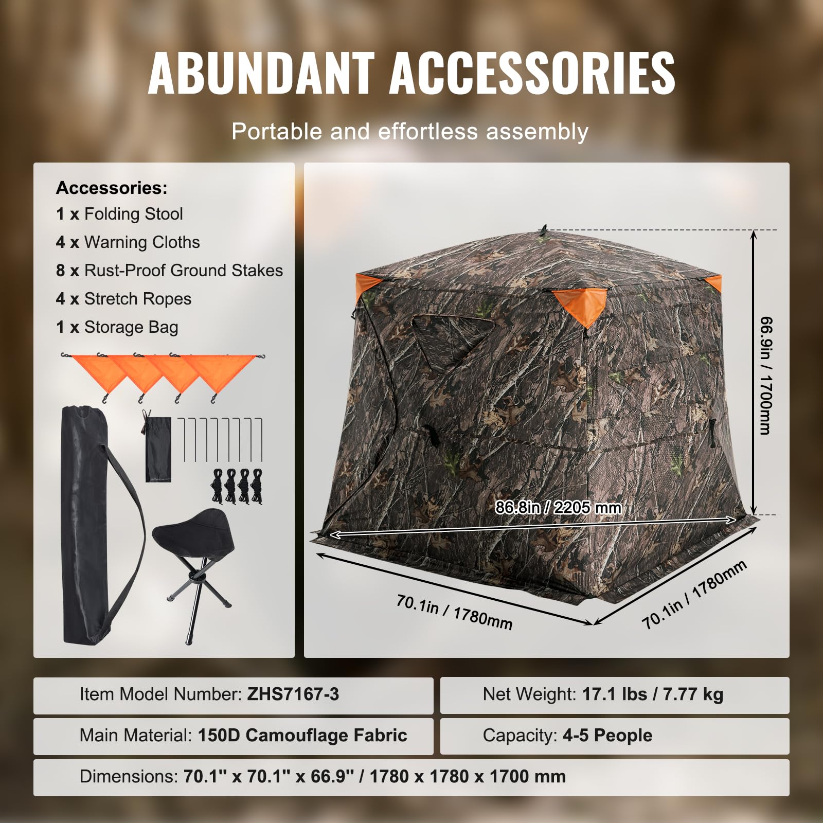 Vevor Hunting Blind, 270 See Through Ground Blind, 4-5 Person Pop Up Deer Blind For Hunting With Carrying Bag, Portable Resilien