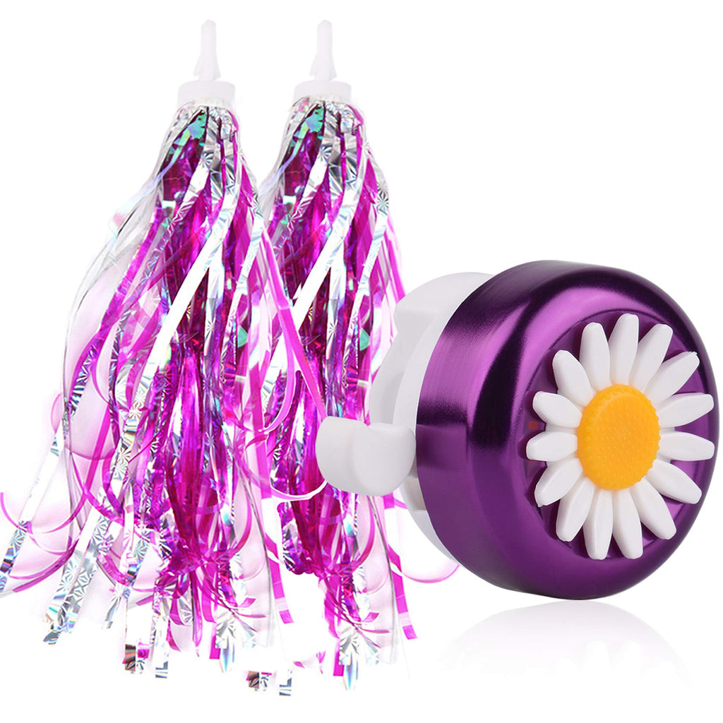 U-Lian Kids Purple Streamers And Bike Bell For Girls-1 Pack Flower Bicycle Bell With 2 Pack Handlebar Streamers Scooter Tassels 