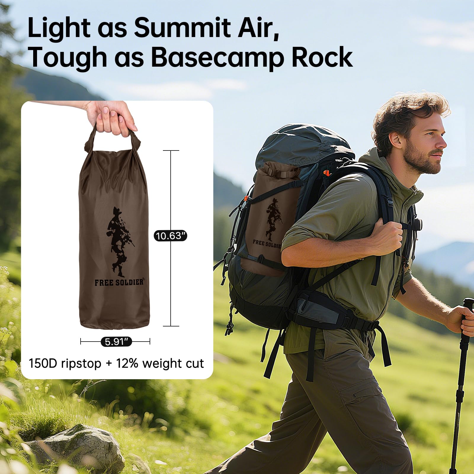 Free Soldier Camping Tarp Waterproof Portable Multifunctional Outdoor Traveling Awning Backpacking Shelter Rain Tarp (Taupe 10