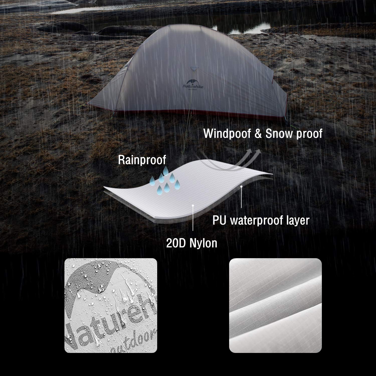Naturehike Cloud-Up 2 Person Tent Lightweight Backpacking Tent With Footprint - Free Standing Ultralight Camping Hiking Backpack