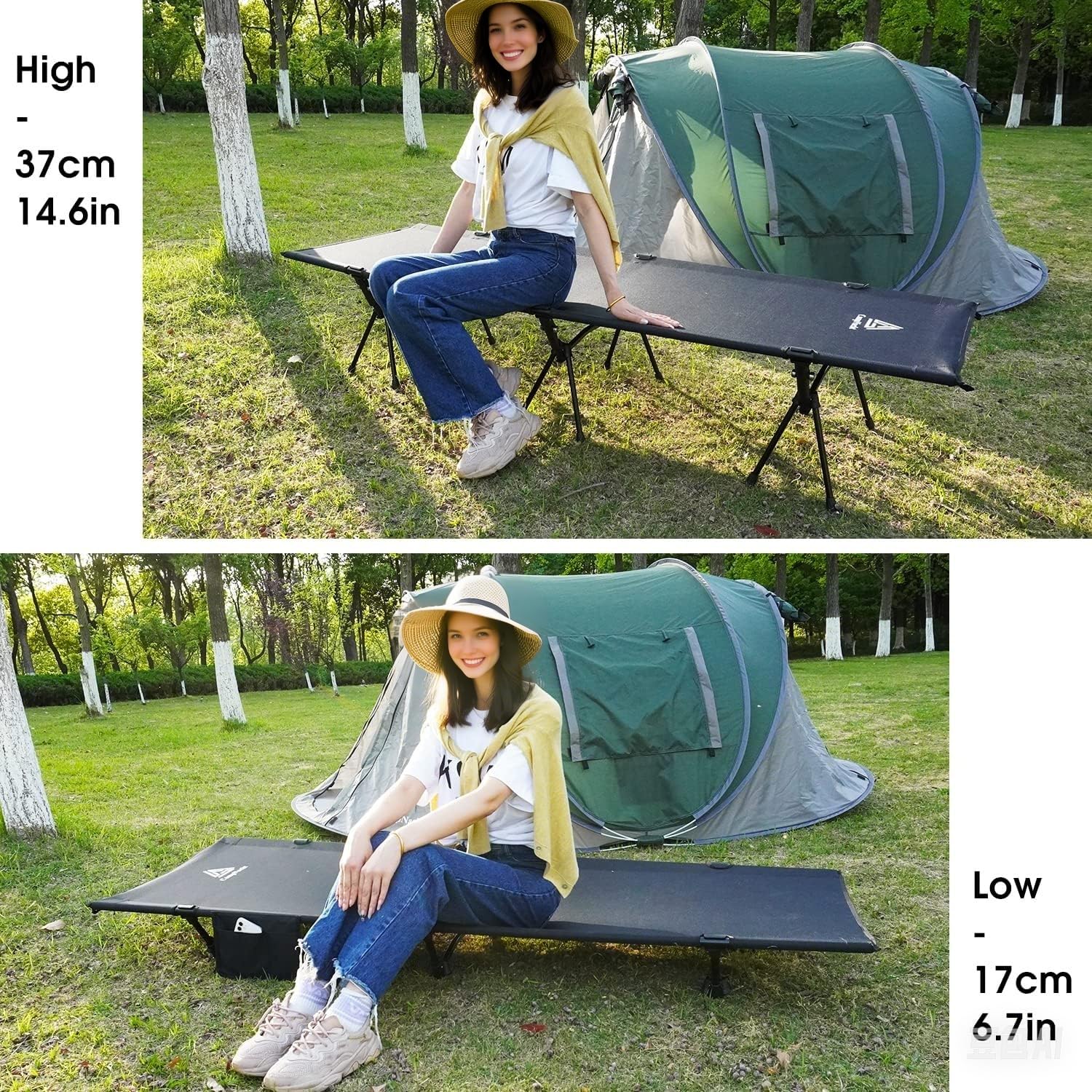 Yougym Campnacht Ultralight Camping Cot With Leg Extenders, Aluminum Lightweight Folding Cot For Adults, Portable Backpacking Co