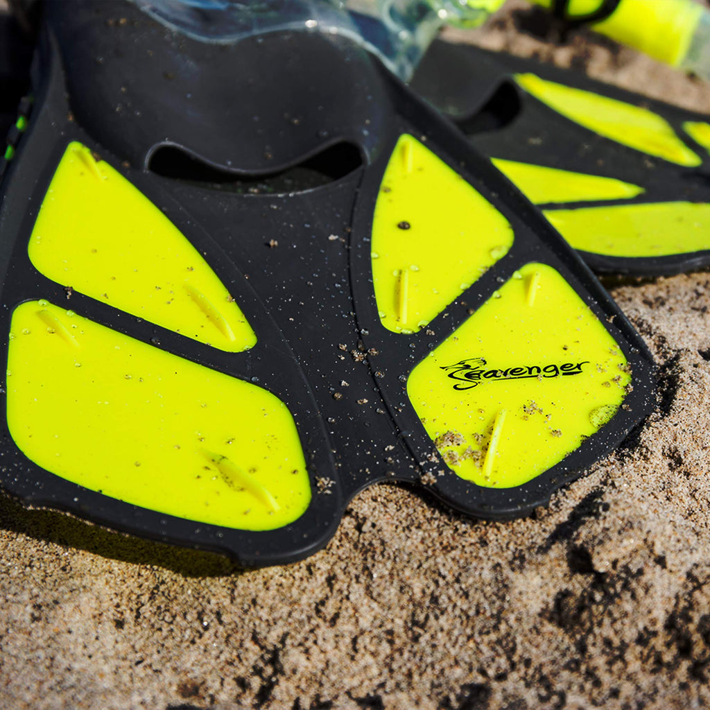 Seavenger Torpedo Swim Fins | Travel Size | Snorkeling Flippers With Mesh Bag For Women, Men And Kids (Yellow, Xs/Xxs)