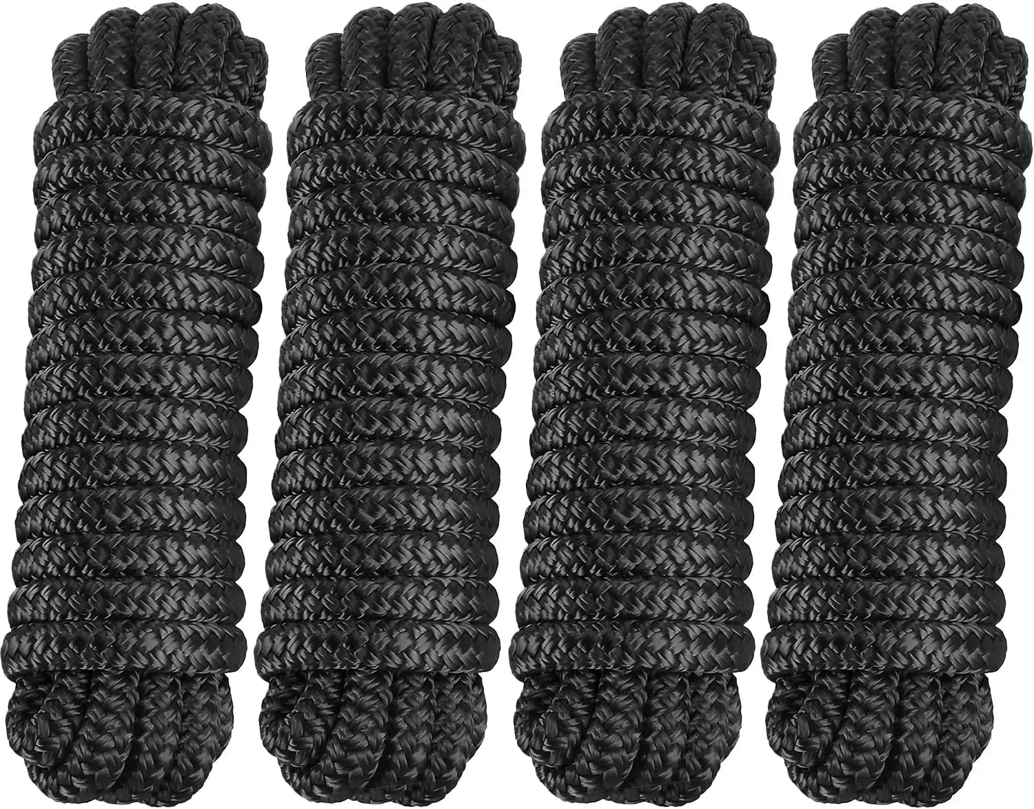 PACTHSD 4 Pack 3/8 x 20 Dock Lines - Marine Grade Nylon Boat Rope with 12 Loop for Docking and Mooring - Double Braided Boat Li