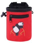 AMC Rock Climbing Panda Embroidered Chalk Bag with Zipper Pocket (Red, 6 inches x 4 inches)