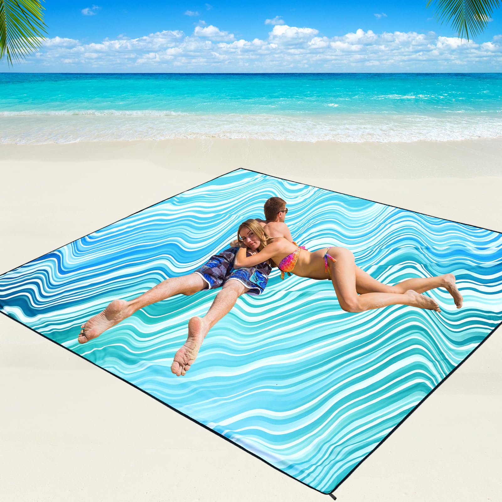 Beach Blanket Waterproof Sandproof Beach Mat 79 X 83/10'X9'For 2-8 Adults Quick Drying Outdoor Picnic Mat Beach Accessories For