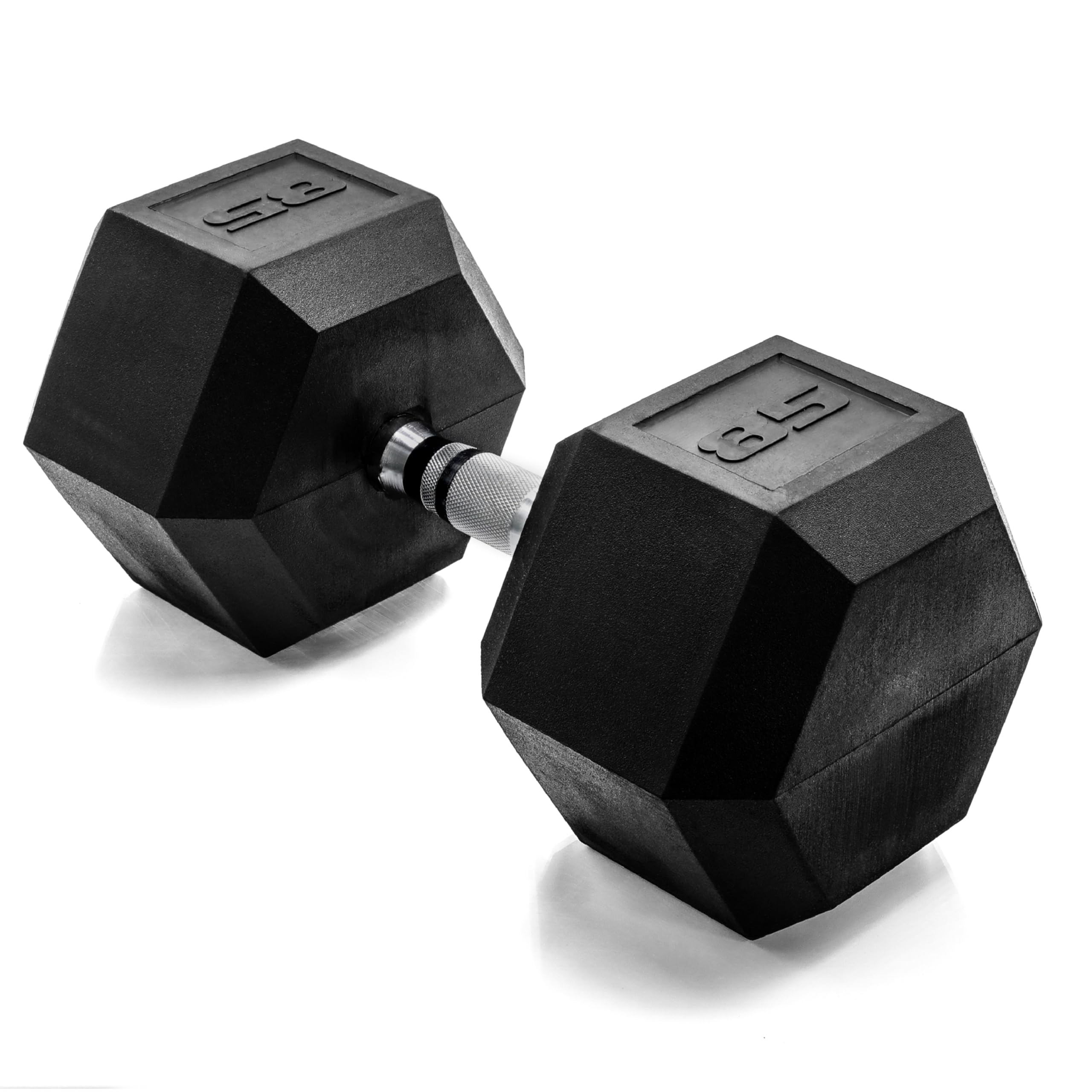 CAP Barbell 85 LB Rubber Coated Hex Dumbbell Hand Weight - Single | Chrome Handle