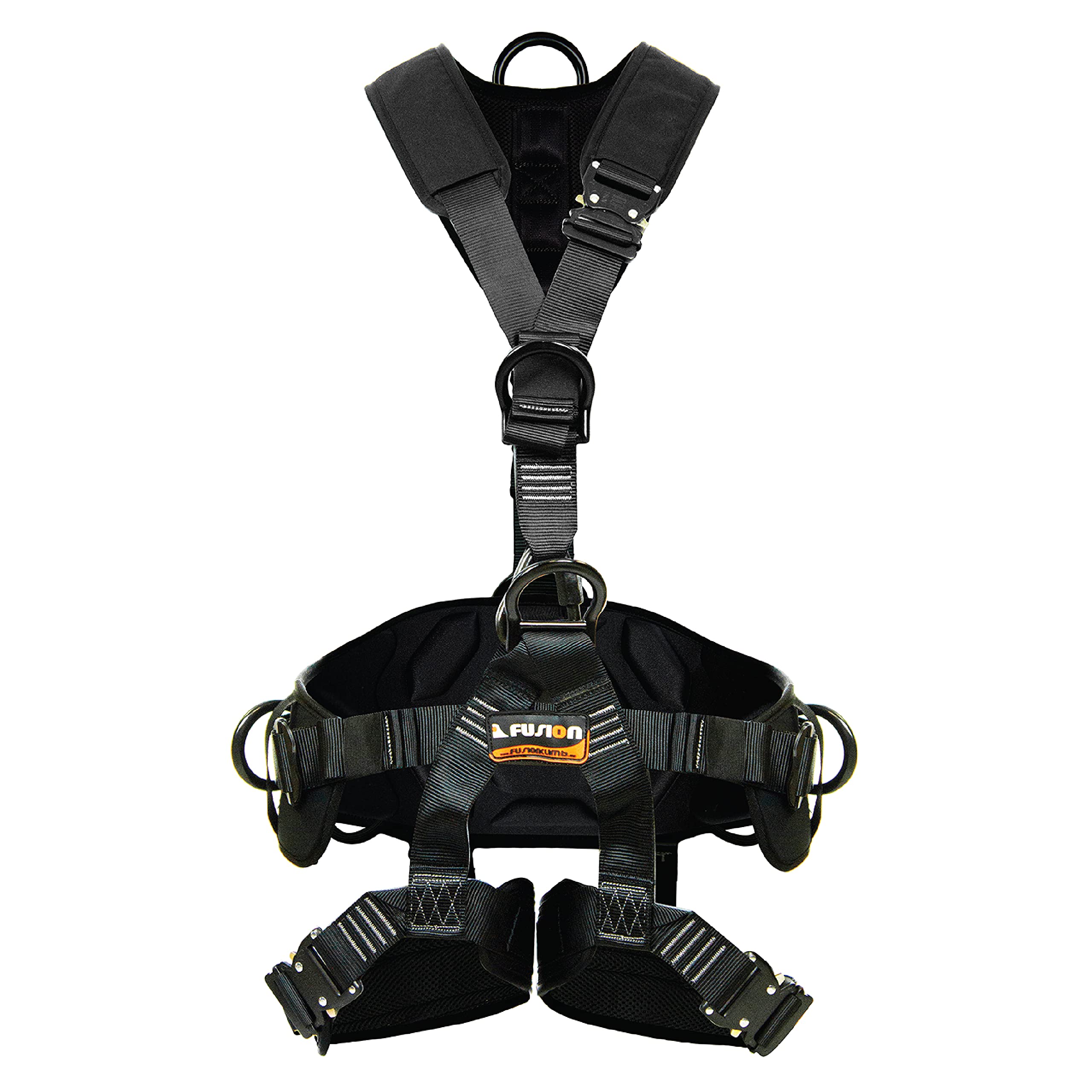 Fusion Climb Tac-Rescue, Construction Harness - Full body harness with Flat Foam Padding, 6 D-Ring Points, and Quick-Release Ste