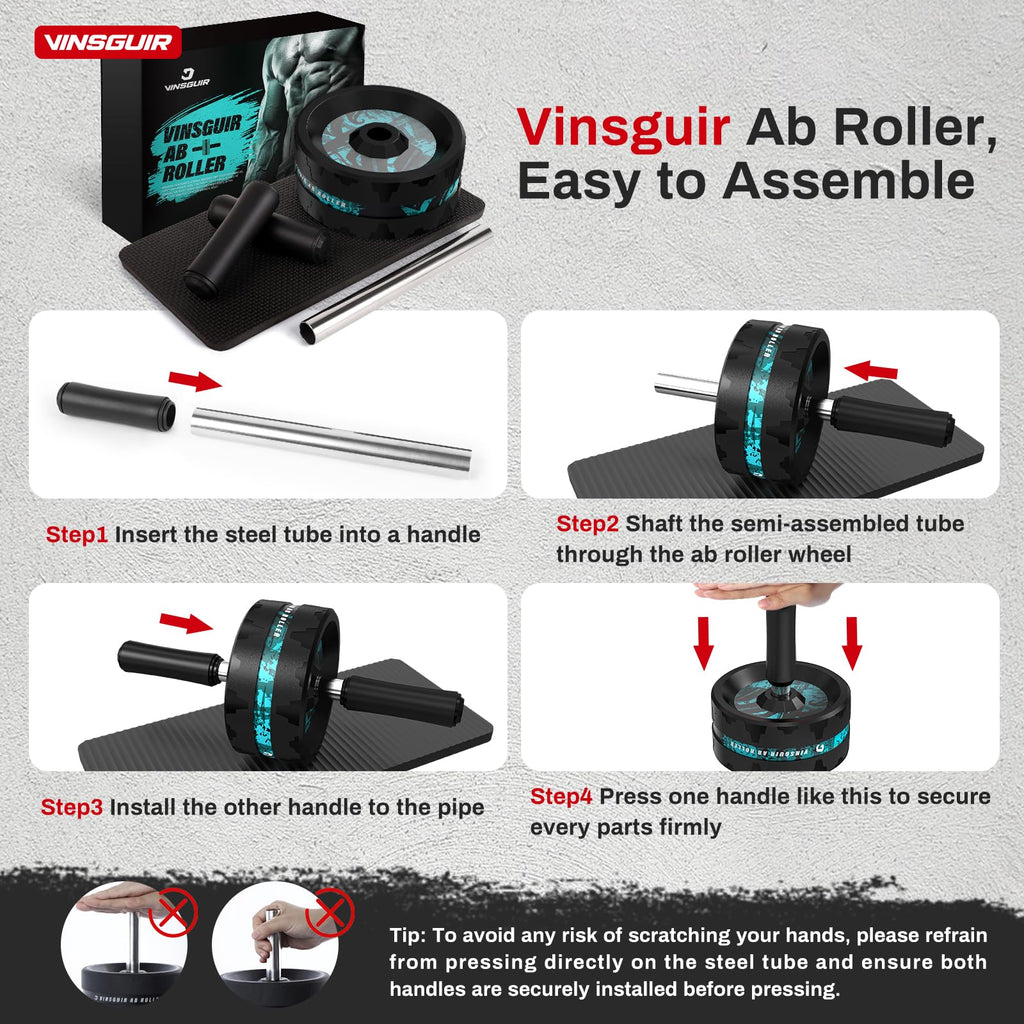 VINSGUIR Ab Roller Wheel, Abs & Core Workout Equipment for Home Gym with Knee Pad Accessories, Abdominal Wheel for Full-body Str