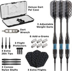 Viper Bobcat Adjustable Weight Soft Tip Darts With Storage/Travel Case: Black Coated Brass, Blue Rings, 16-18 Grams