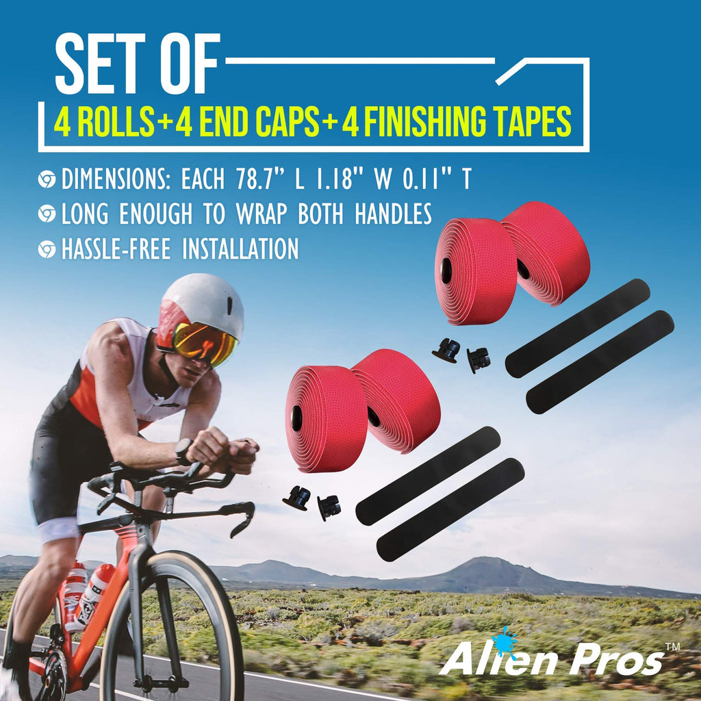 Alien Pros Bike Handlebar Tape Pu (Set Of 4) Red - Enhance Your Bike Grip With These Bicycle Handle Bar Tape - Wrap Your Bike Fo