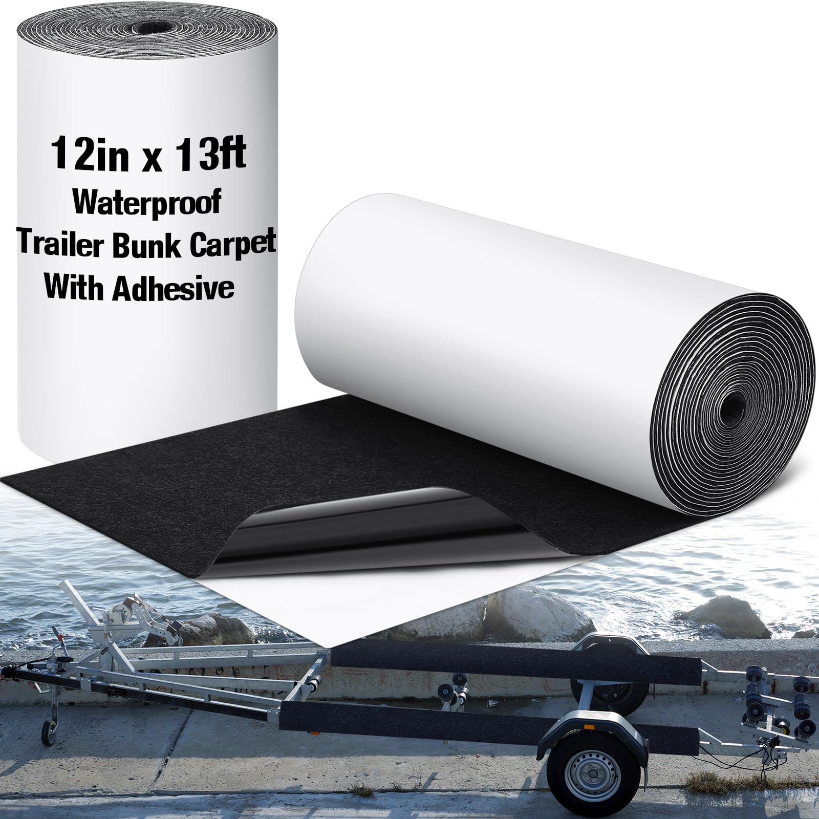 HunnmingRe 12 in x 13 ft Boat Trailer Bunk Waterproof Carpet with Adhesive Bunk Carpet with Backside Adhesive