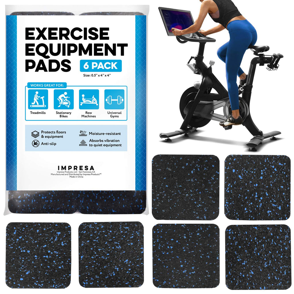 [6 Pack] Exercise Equipment Mat 4'' X 4'' X 0.5'' Pads - Treadmill Mat For Carpet Protection - Protective Anti-Slip Treadmill Pa