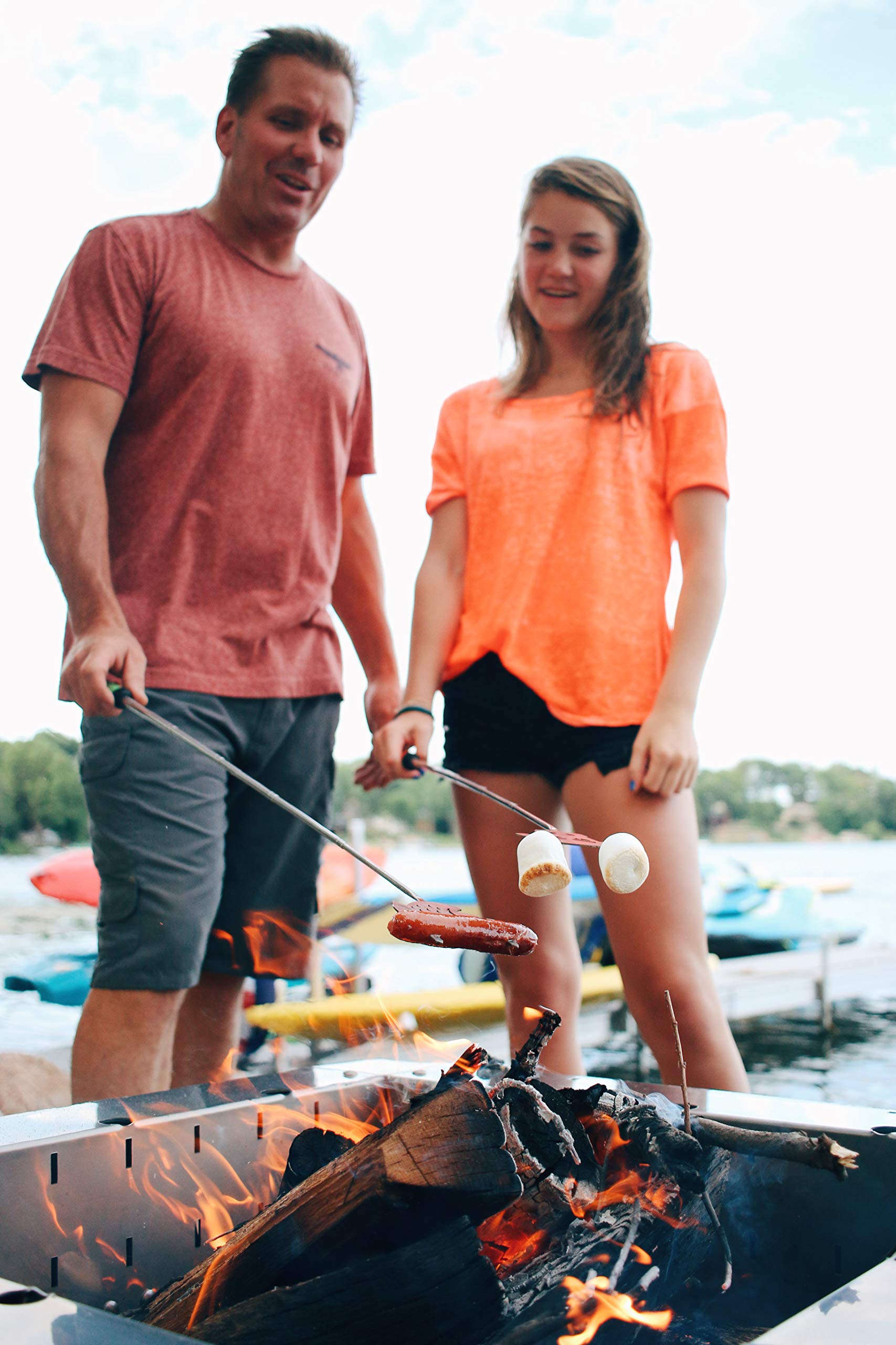 Firebuggz S?Ore Fork With S?Ore Builder - Sausage Telescoping 34 Inch Marshmallow Roasting Sticks Extending For Campfire Firepit