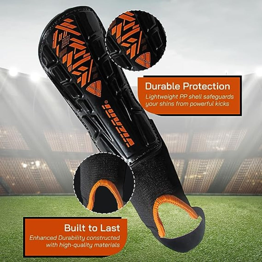 Malaga Soccer Shin Guard with Adjustable Straps-Black/N. Orange - Vizari Sports