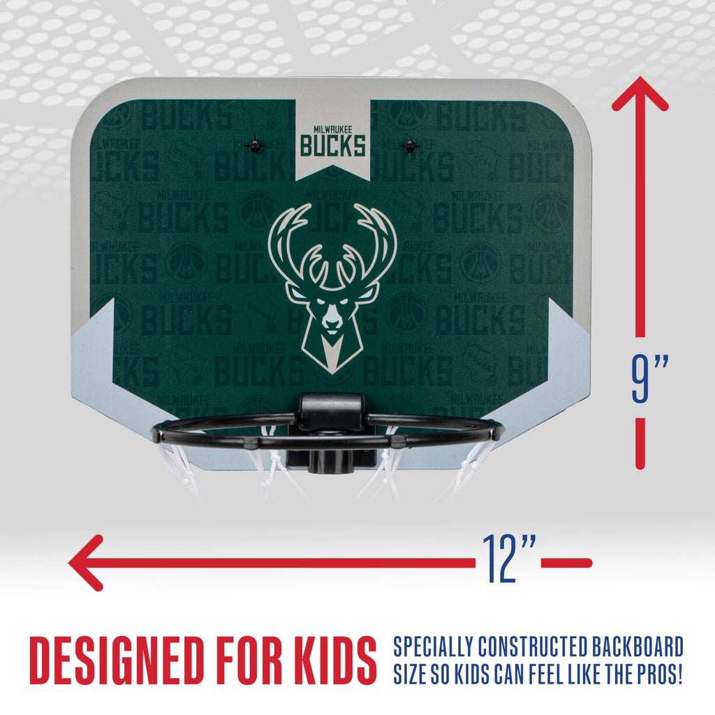 Franklin Sports Nba Milwaukee Bucks Mini Over The Door Basketball Hoop - Kids Indoor Mini Hoop With Ball - Nba Fan Shop Toy For