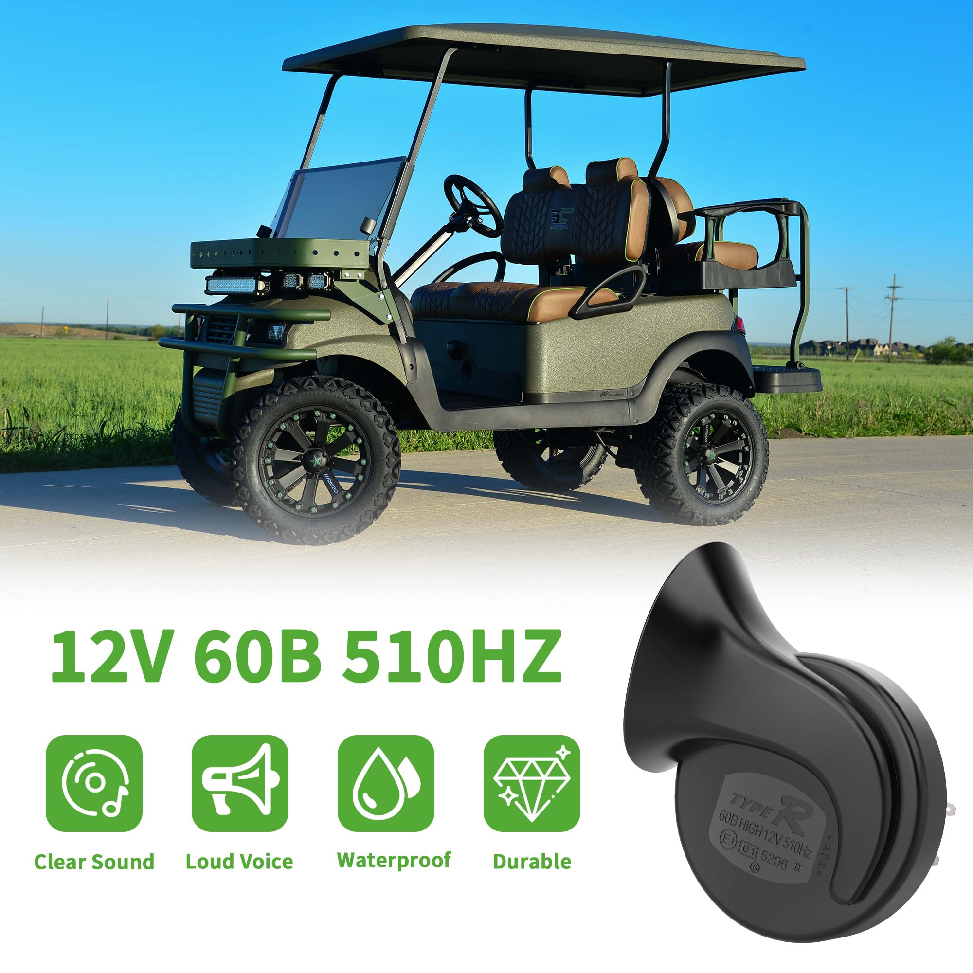 10L0L Universal 12 Volt Golf Cart Horn Kit For Ezgo, Club Car, Yamaha - Floor Mount Button Switch, Golf Cart Street Legal Horn K