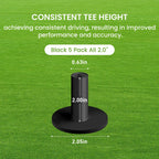 Finger Ten Golf Rubber Tee Driving Range Value 5 Pack All 2.0'' For Indoor Outdoor Practice Mat, Tee Adaptor Black Tee Holder Se