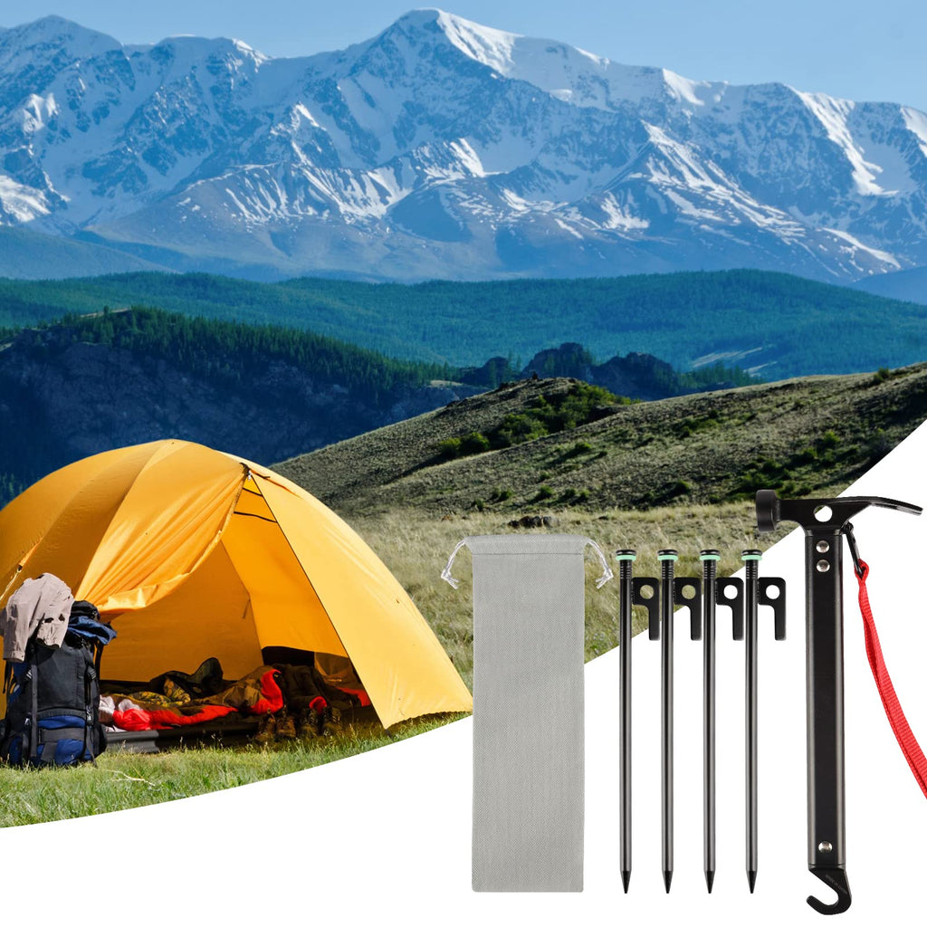 Tent Stakes Heavy Duty & Hammer Set,With 12In Tent Stake Remover +10 In Steel Tent Pegs+Storage Bag +Fluorescent Rubber Circle F