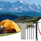 Tent Stakes Heavy Duty & Hammer Set,With 12In Tent Stake Remover +10 In Steel Tent Pegs+Storage Bag +Fluorescent Rubber Circle F