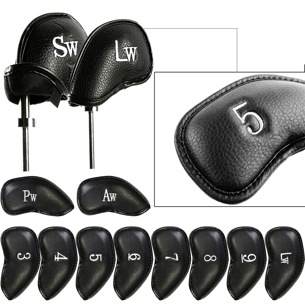 Finger Ten Golf Iron Head Covers Value 12 Piece Set, Synthetic Leather Deluxe Club Headcover, Universal Fit Main Iron Clubs (1 S