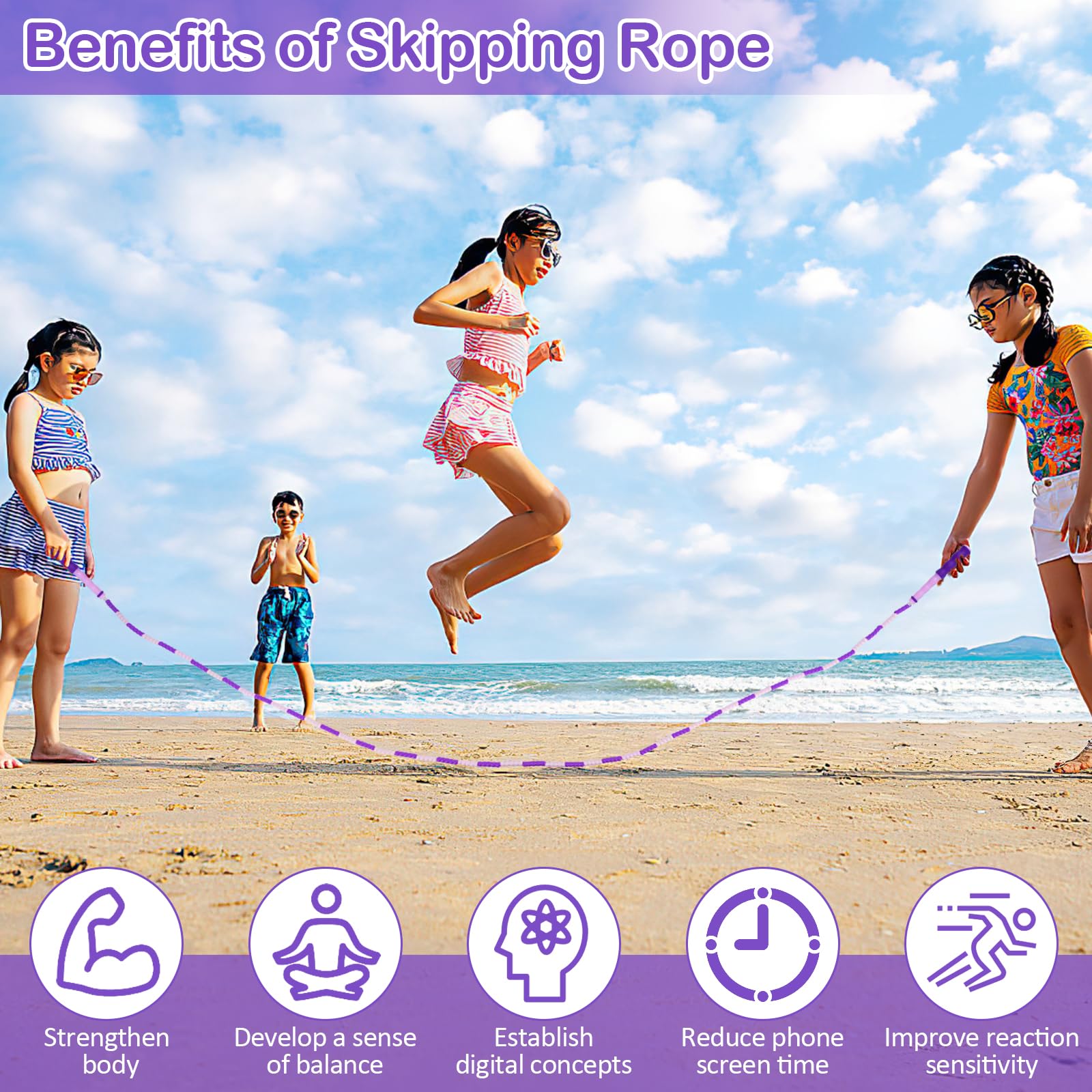 Jump Rope for Kids, Adjustable Jump Ropes for 4 5 6 7 8 10 12, Tangle Free Jumping Rope Age 8-12, Segmented Soft Beaded Skipping