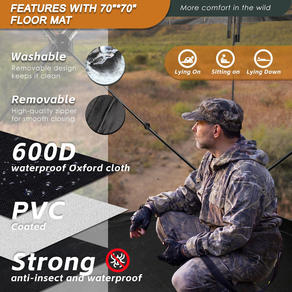 Funhorun Hunting Blind With Floor Mat, 360 Degree See Through Ground Blind With Carrying Bag, 3/4 Person Pop Up Camouflage Tent