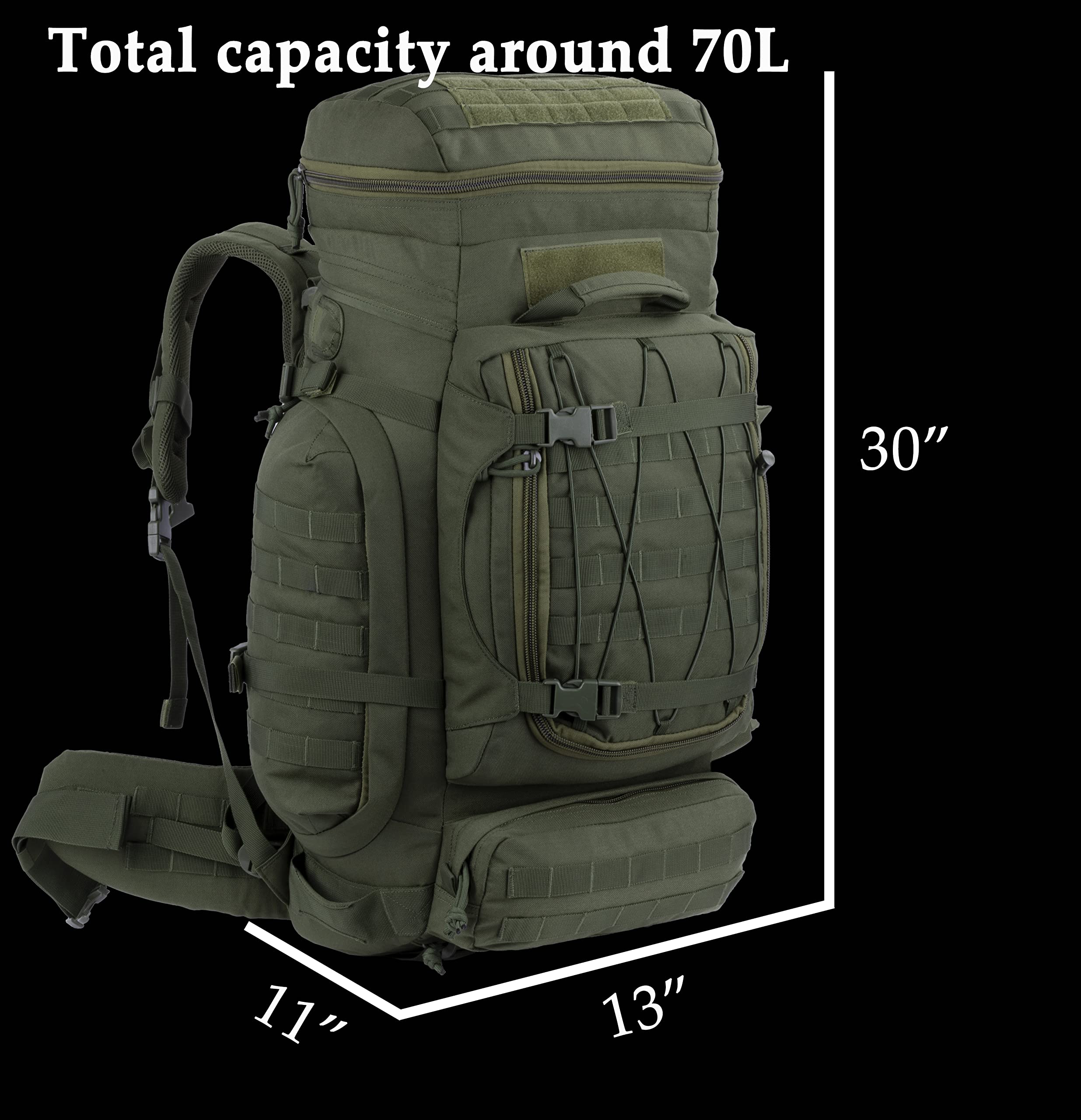 Xmilpax Large Internal Frame Backpack Tactical Molle Pack For Camping Backpacking Hunting Bushcraft Adventure 70L