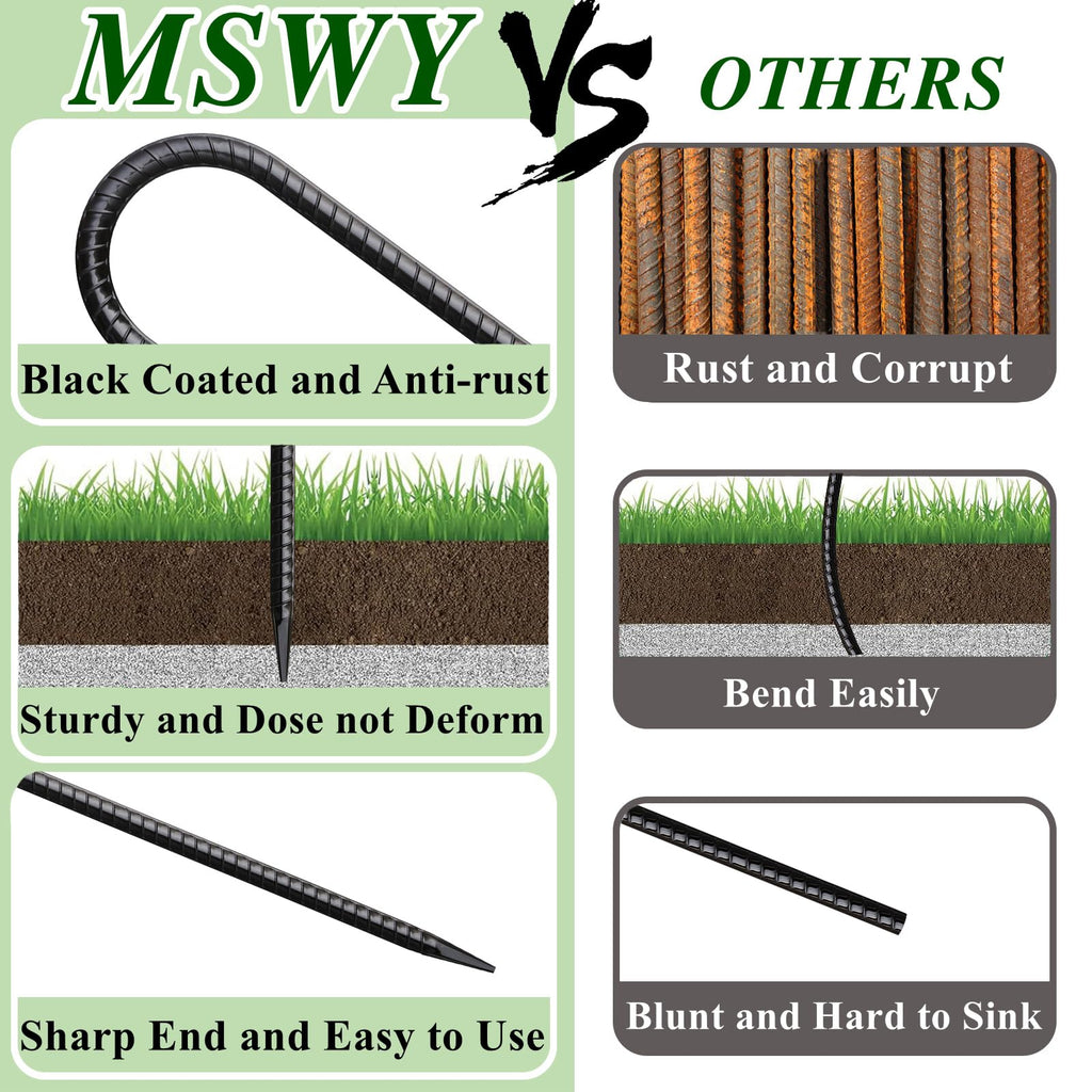 Mswy Rebar Stakes 12 Inch 20 Pack J Hook Ground Stakes Heavy Duty Chain Link Fence Stakes Galvanized Anchors Metal Tent Stakes F