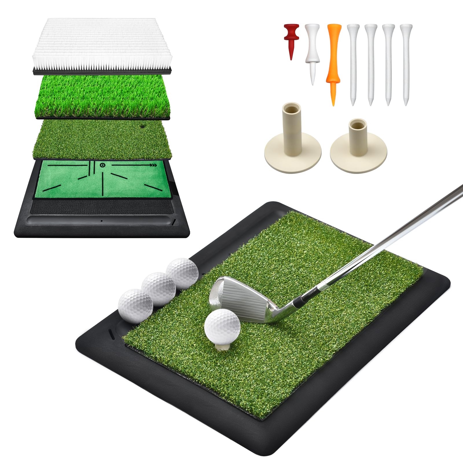 (Enlarged 4-in-1, Heavy Duty) Golf Hitting Mats, New Golf Bunker Mat with Swing Path Feedback, 4 Replaceable Mats Include Fairwa
