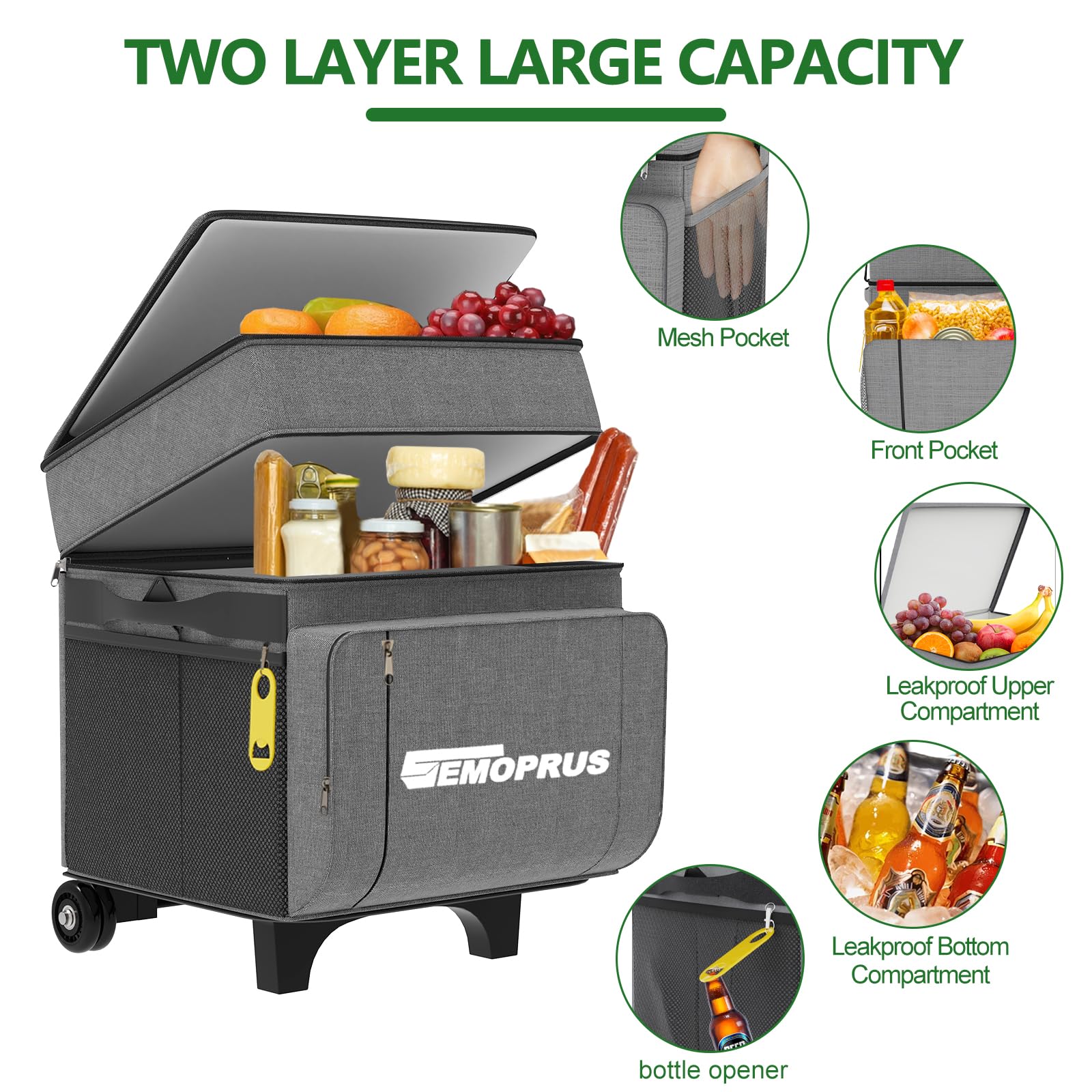 Cooler With Wheels And Handle, 50 Can Rolling Cooler, Portable Collapsiblecooler On Wheels,Leakproof Insulated Wheeledcoolers Fo