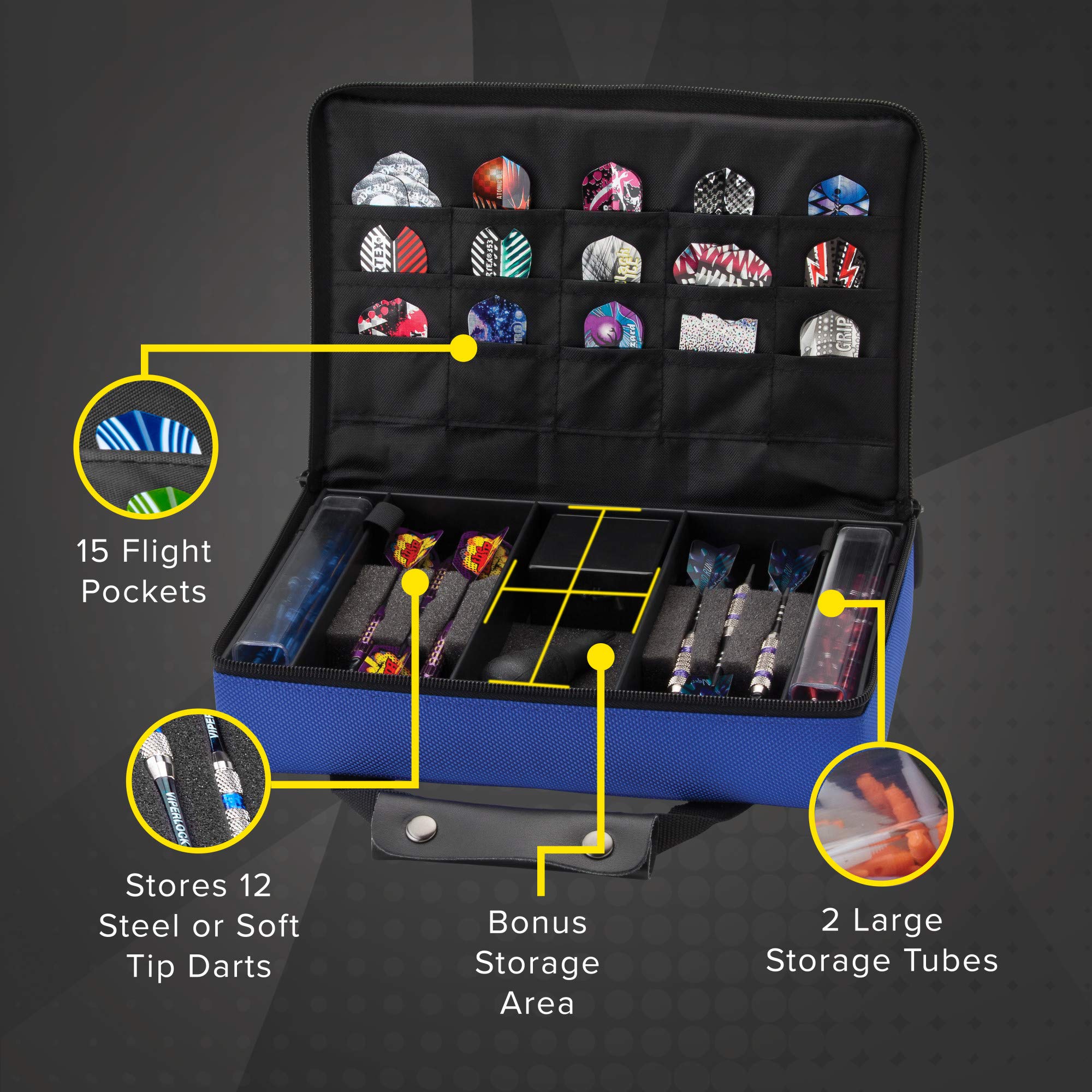 Casemaster by GLD Products Classic Nylon Dart Carrying Case for Steel and Soft Tip Darts, Holds 12 Darts Numerous Other Accessor